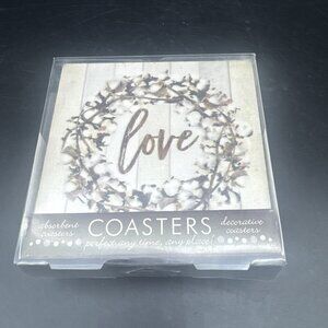 Occasions Thirsty Stone Naturally Absorbent Square Sandstone LOVE Coasters 4 NEW